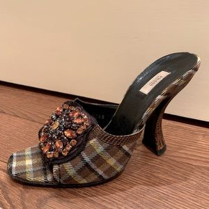 Prada Plaid Jeweled Sandals